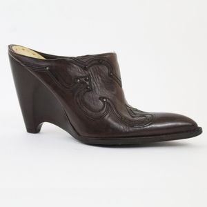 BCBGirls Cowboy Boot Ankle Wedges Leather Brown